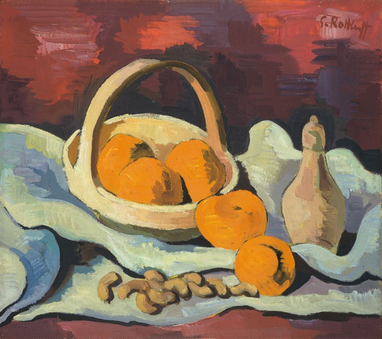 Auf diesem Bild ist das folgende Kunstwerk zu sehen: Karl Schmidt-Rottluff. „Stilleben und Orangen“. 1928.