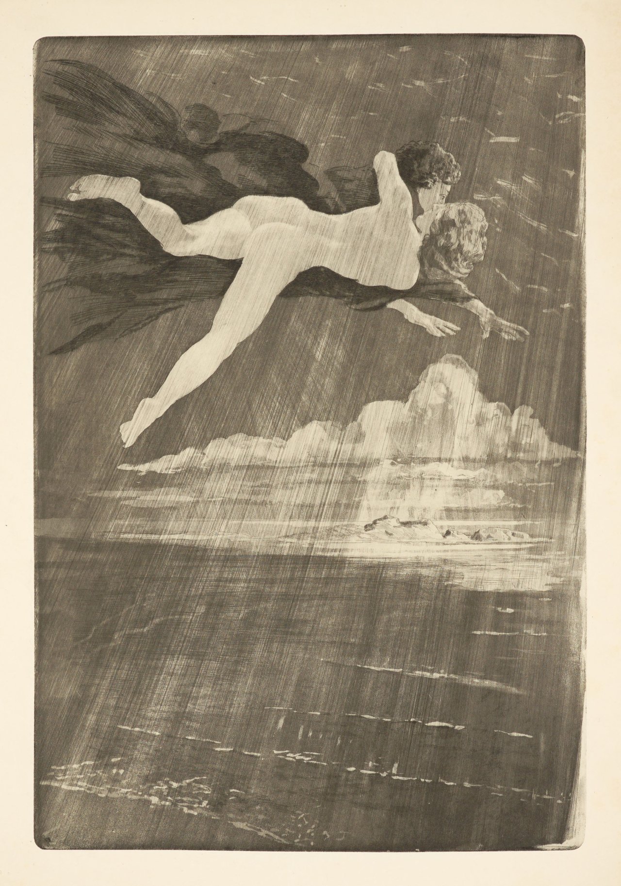 This picture shows the following artwork: Max Klinger. ”Die Sehnsucht / Fliegendes Paar”. 1909.