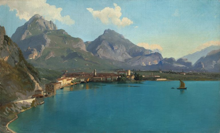 Auf diesem Bild ist das folgende Kunstwerk zu sehen: Carl Hummel. Riva am Gardasee. 1846.