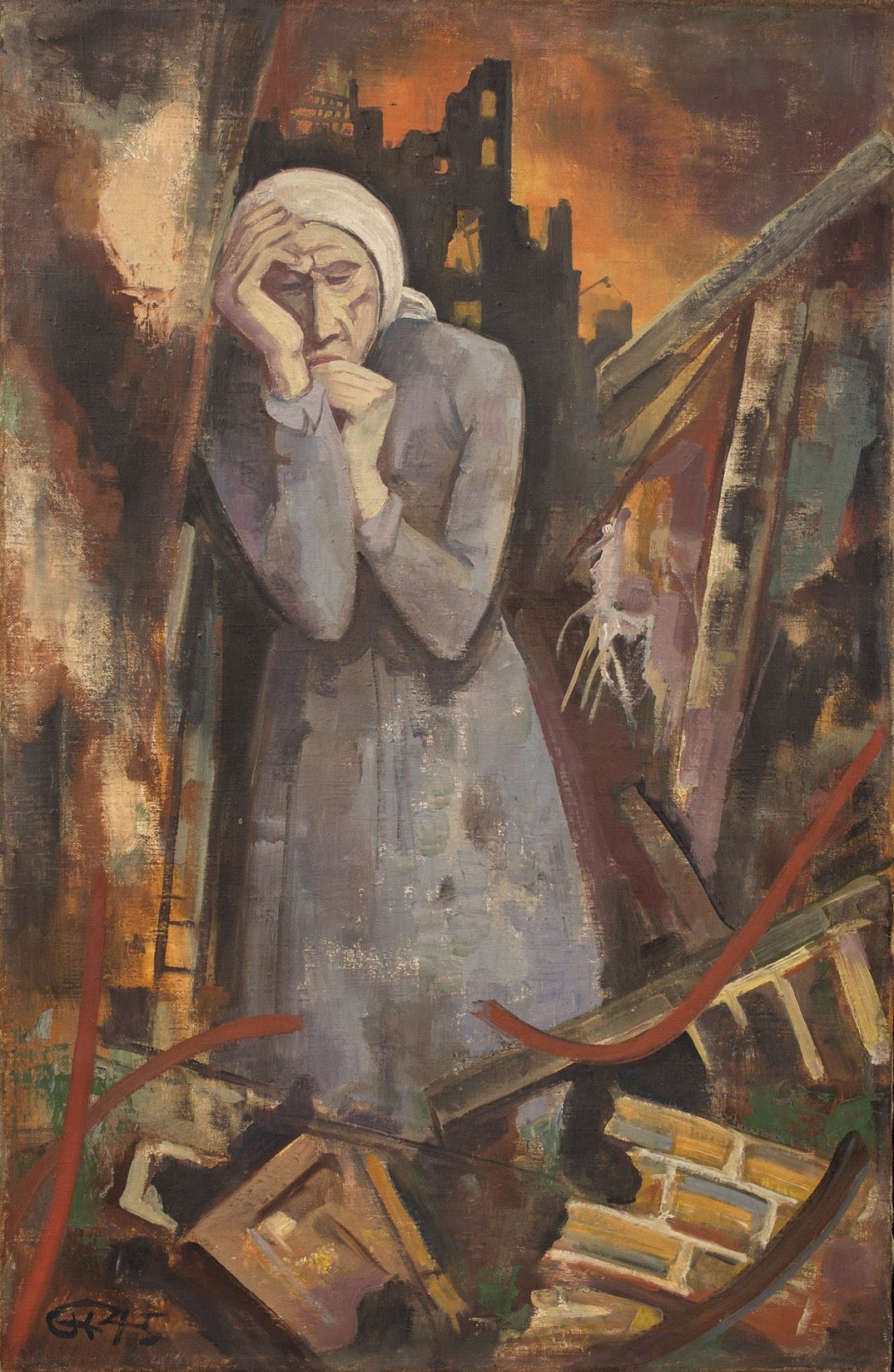Auf diesem Bild ist das folgende Kunstwerk zu sehen: Karl Hofer. „Frau in Ruinen“. 1945.