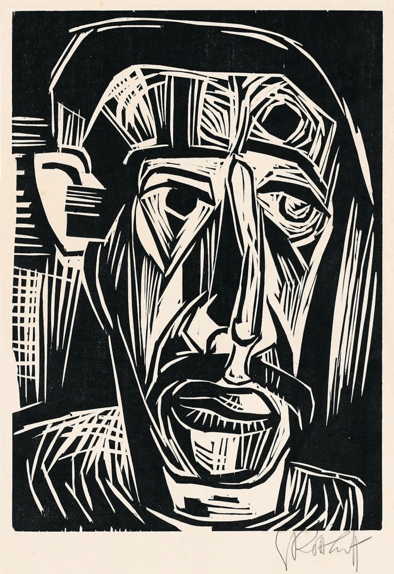 Auf diesem Bild ist das folgende Kunstwerk zu sehen: Karl Schmidt-Rottluff. „Kopf eines Mannes“. 1922.