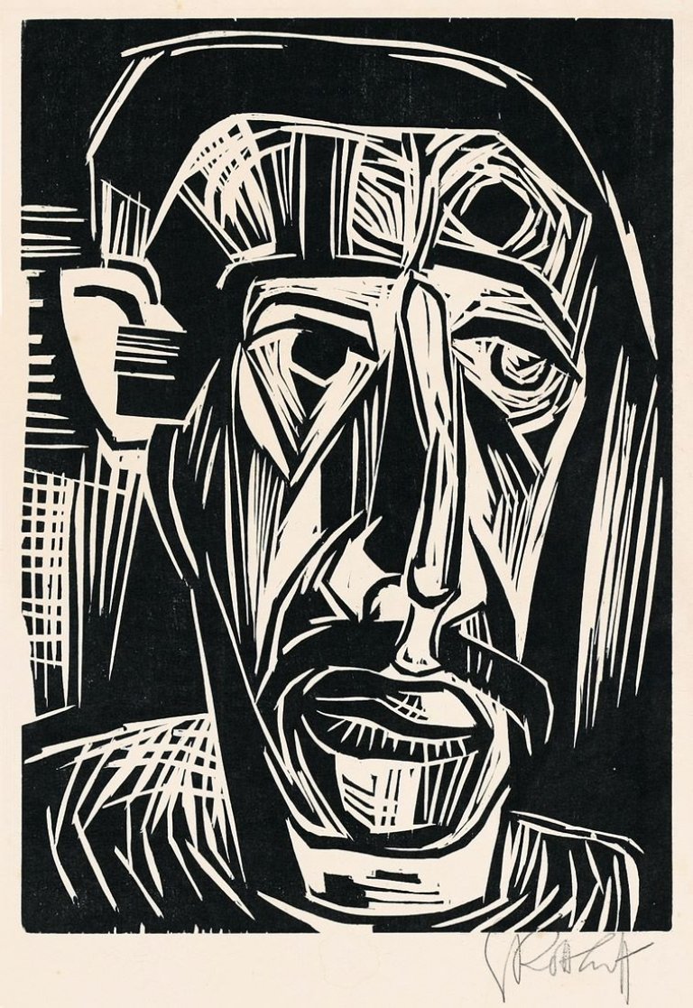 Auf diesem Bild ist das folgende Kunstwerk zu sehen: Karl Schmidt-Rottluff. „Kopf eines Mannes“. 1922.