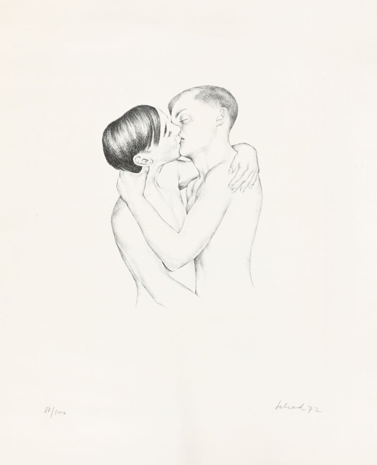 Auf diesem Bild ist das folgende Kunstwerk zu sehen: Christian Schad. Liebende Knaben. 1972.