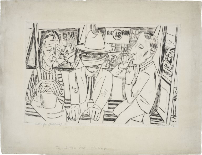 Auf diesem Bild ist das folgende Kunstwerk zu sehen: Max Beckmann. „In der Trambahn“. 1922.