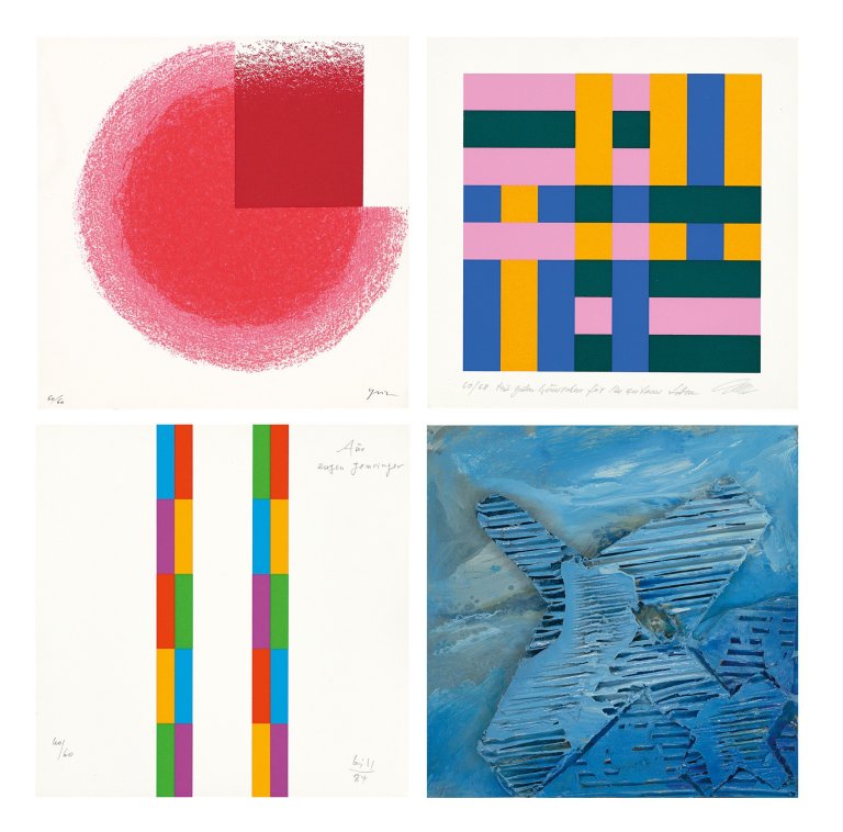 Auf diesem Bild ist das folgende Kunstwerk zu sehen:  Mappenwerk. „Freunde für Gomringer“. 1985.