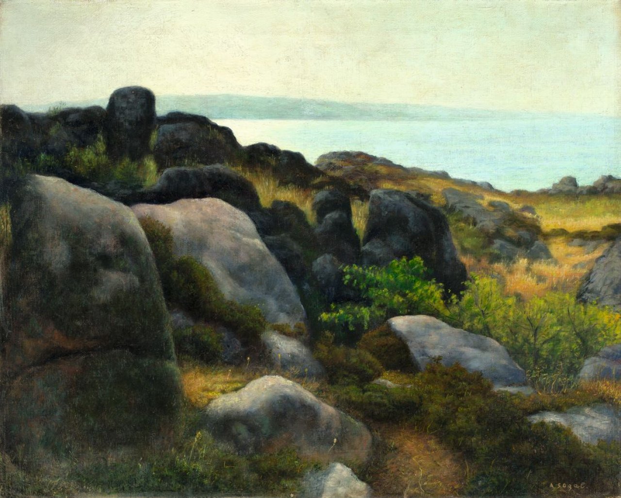 Auf diesem Bild ist das folgende Kunstwerk zu sehen: Arthur Segal. „Bornholm, bewachsene Steine I“. 1930.