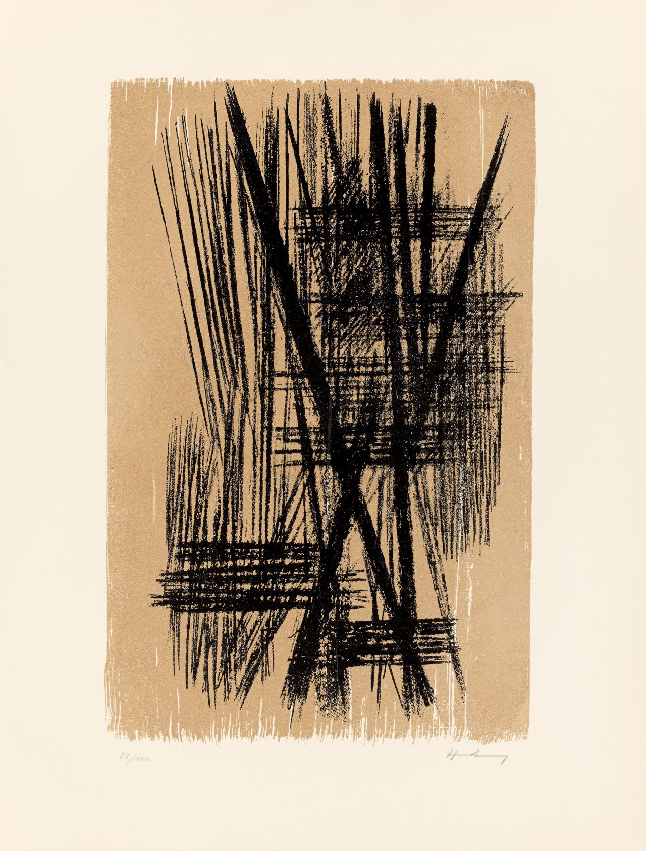 Auf diesem Bild ist das folgende Kunstwerk zu sehen: Hans Hartung. „L 27“. 1957.