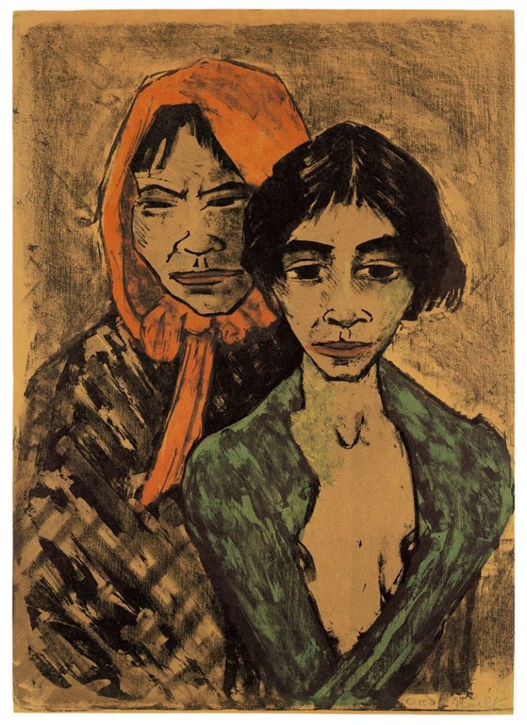 Auf diesem Bild ist das folgende Kunstwerk zu sehen: Otto Mueller. „Zwei Zigeunerinnen (Zigeunermutter mit Tochter)“. 1926/1927.