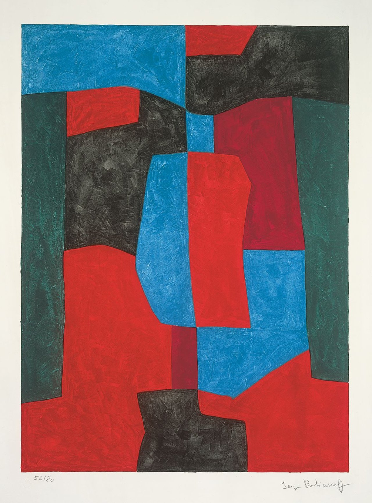 Auf diesem Bild ist das folgende Kunstwerk zu sehen: Serge Poliakoff. „Komposition Rot, Grün und Blau“. 1969.