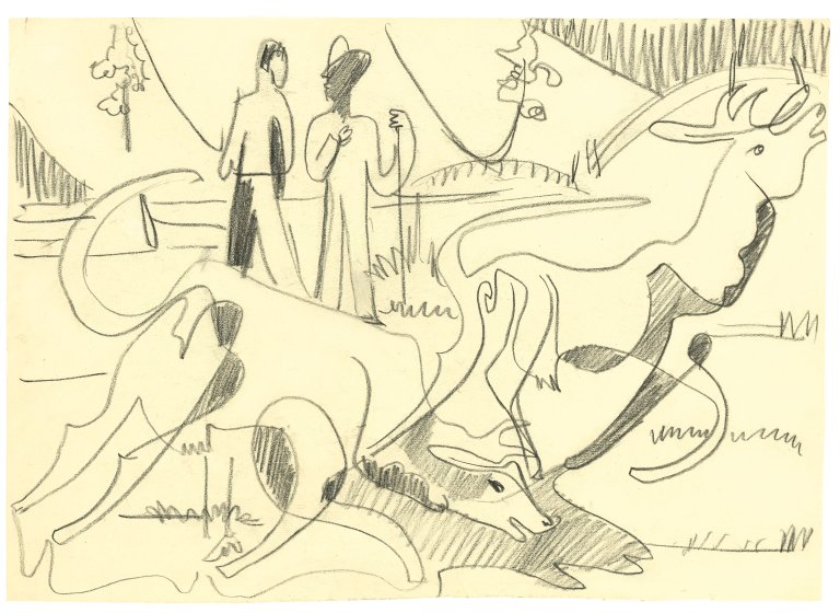 Auf diesem Bild ist das folgende Kunstwerk zu sehen: Ernst Ludwig Kirchner. „Kühe im Frühling“. 1933/34.