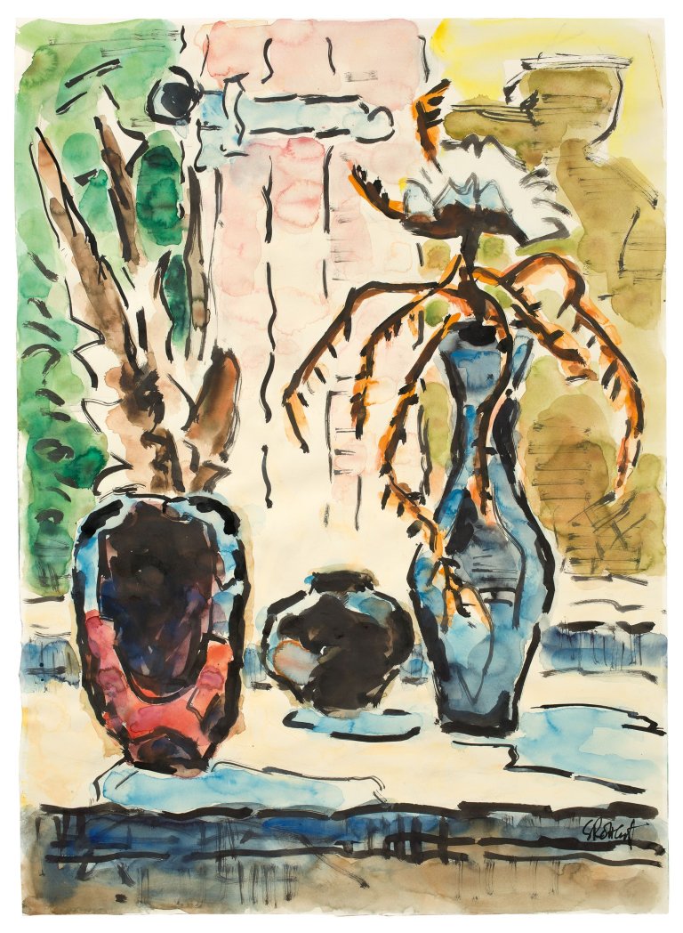 Auf diesem Bild ist das folgende Kunstwerk zu sehen: Karl Schmidt-Rottluff. „Drei Vasen“. 1969.