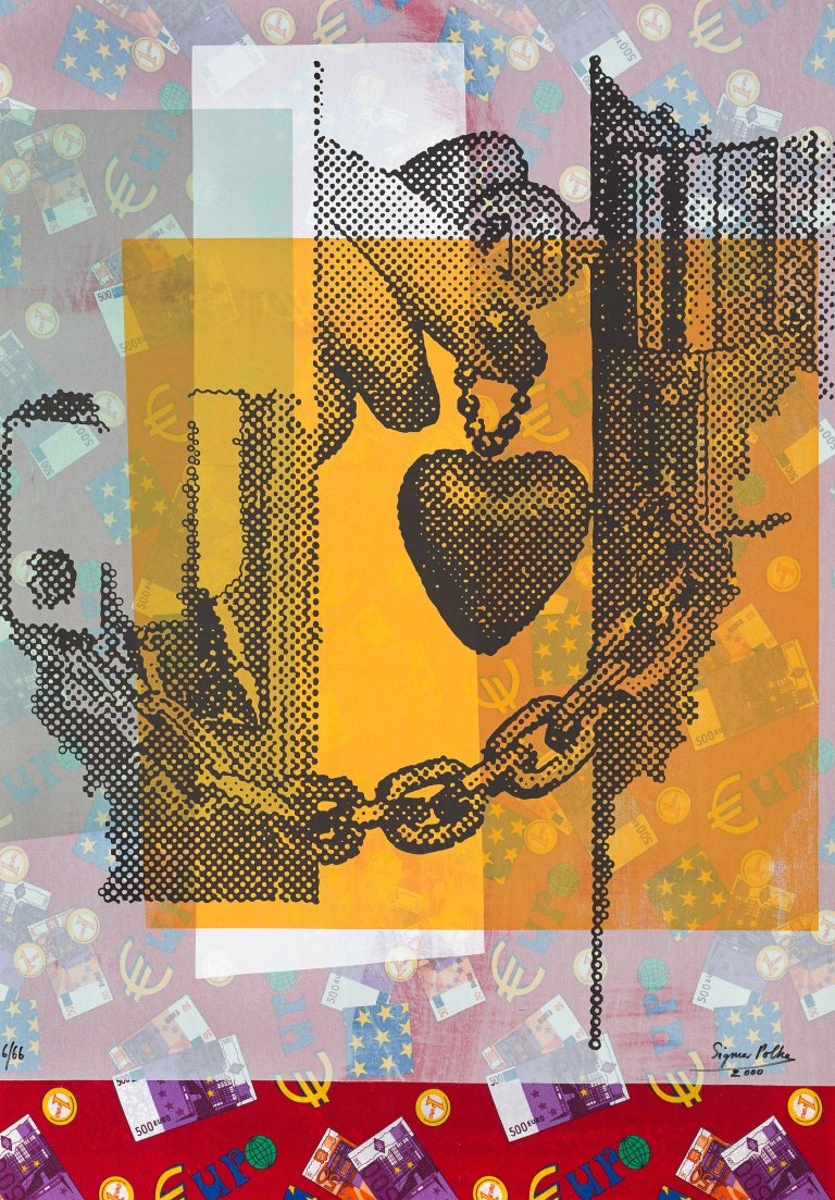 Auf diesem Bild ist das folgende Kunstwerk zu sehen: Sigmar Polke. S.H. oder die Liebe zum Stoff. 2000.