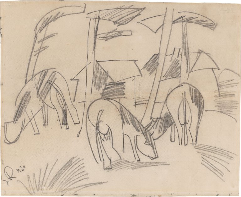 Auf diesem Bild ist das folgende Kunstwerk zu sehen: Karl Schmidt-Rottluff. Kühe. 1920.