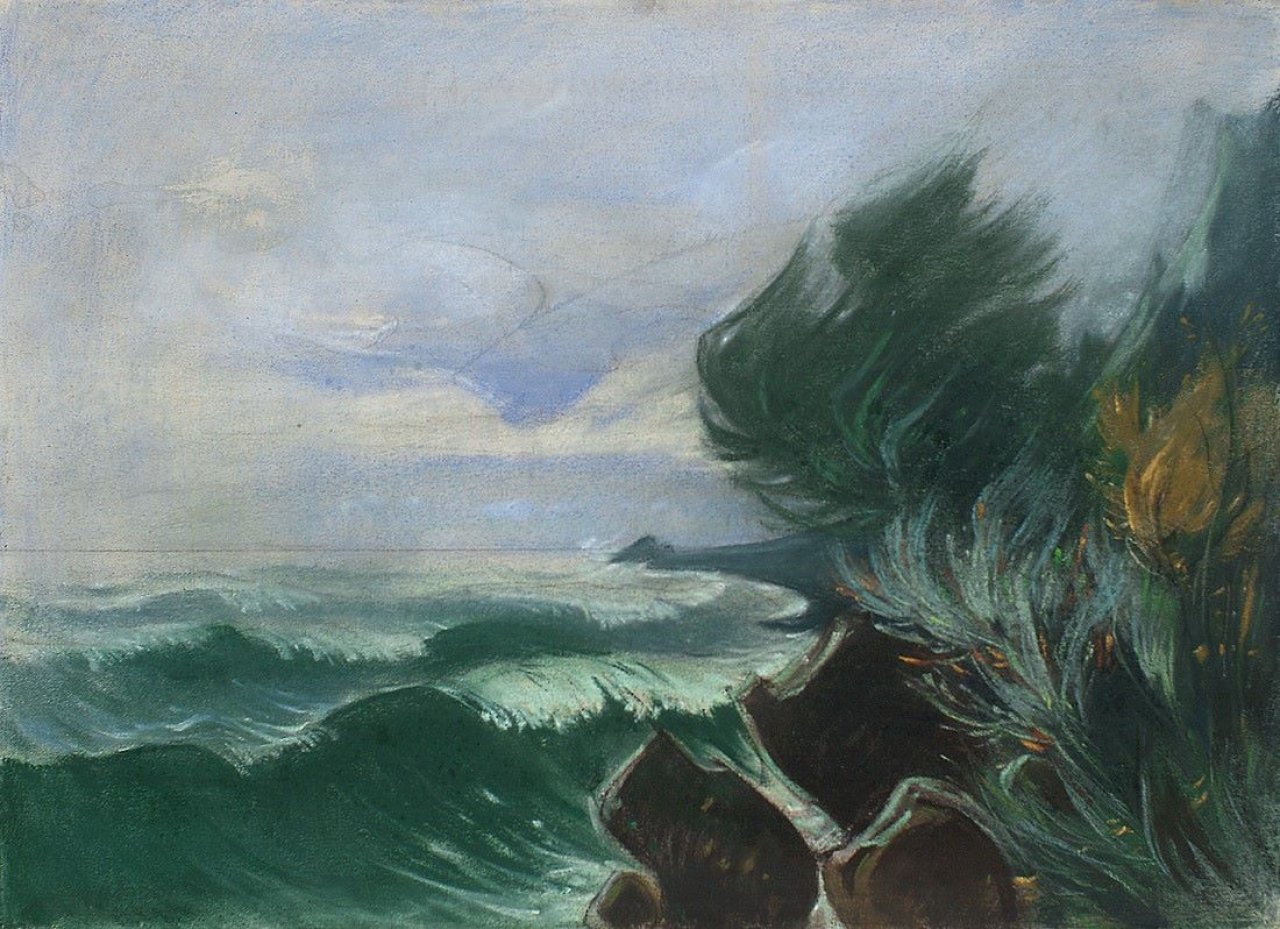 Auf diesem Bild ist das folgende Kunstwerk zu sehen: Karl Hagemeister. „Wellen am Ufer“. Um 1914.
