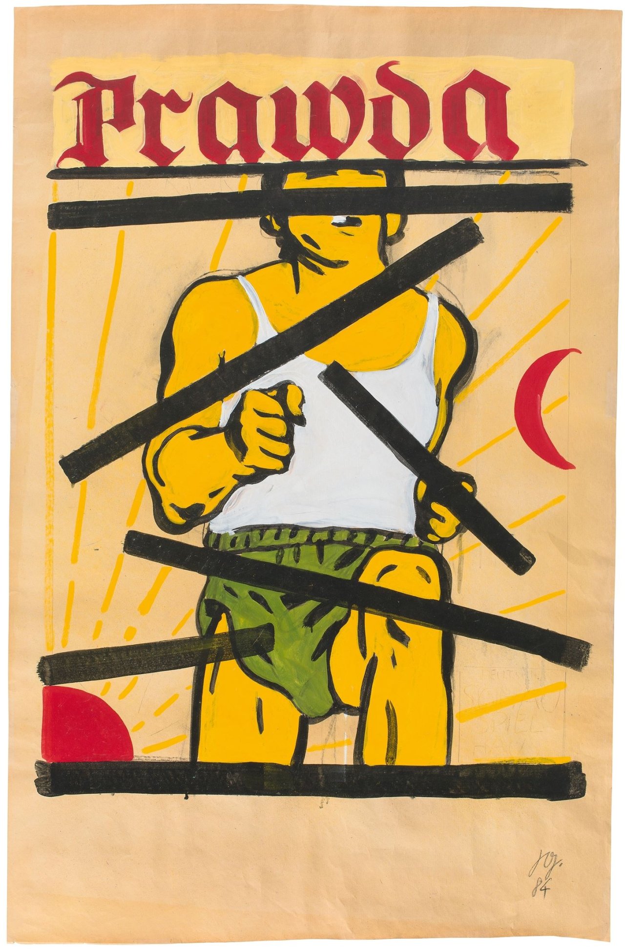 Auf diesem Bild ist das folgende Kunstwerk zu sehen: Johannes Grützke. „Prawda“ (Plakatentwurf). 1984.