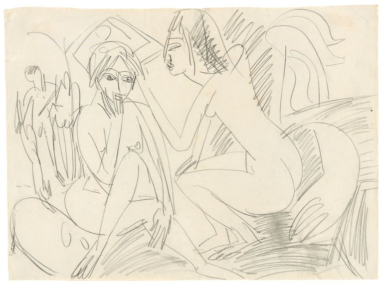 Auf diesem Bild ist das folgende Kunstwerk zu sehen: Ernst Ludwig Kirchner. Zwei sitzende Akte. 1913.