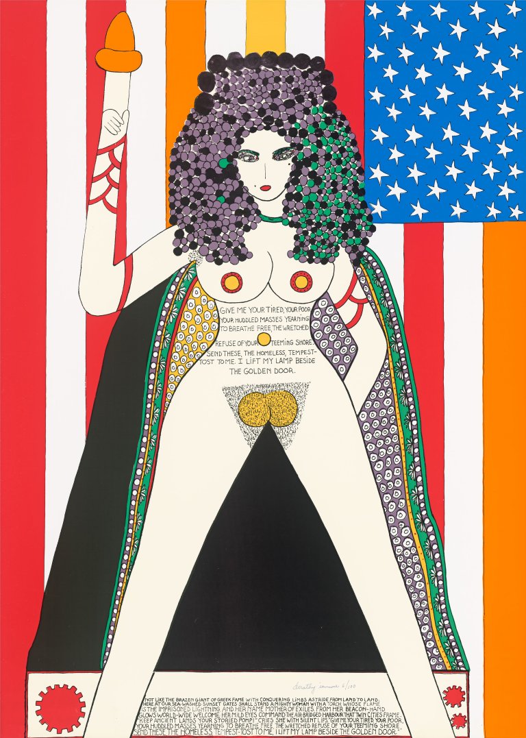 This picture shows the following artwork: Dorothy Iannone. I lift my lamp beside the golden door. 1977.