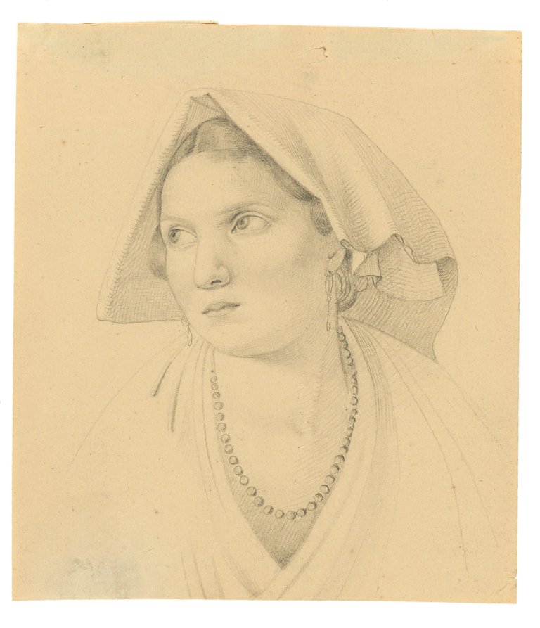 Auf diesem Bild ist das folgende Kunstwerk zu sehen:  Deutsch, um 1830. Portrait der Francesca Primavera.