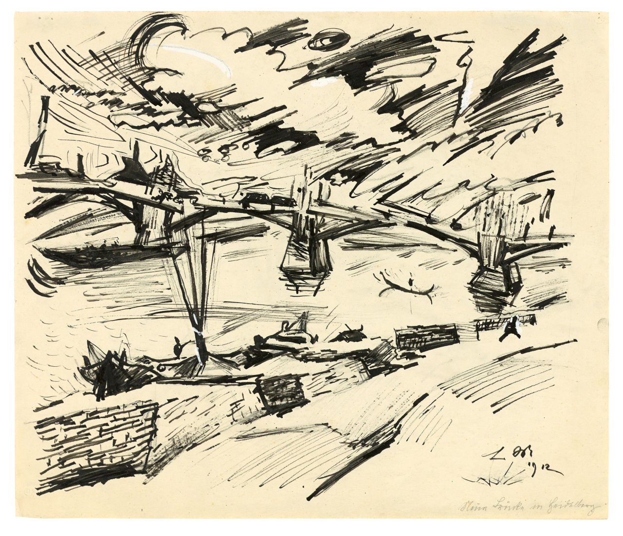 This picture shows the following artwork: Ludwig Meidner. Neue Brücke in Heidelberg. 1912.