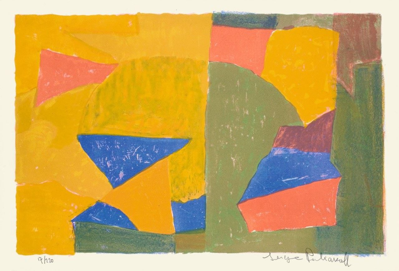 This picture shows the following artwork: Serge Poliakoff. „Komposition in Gelb, Grün, Blau und Rot“. 1956.