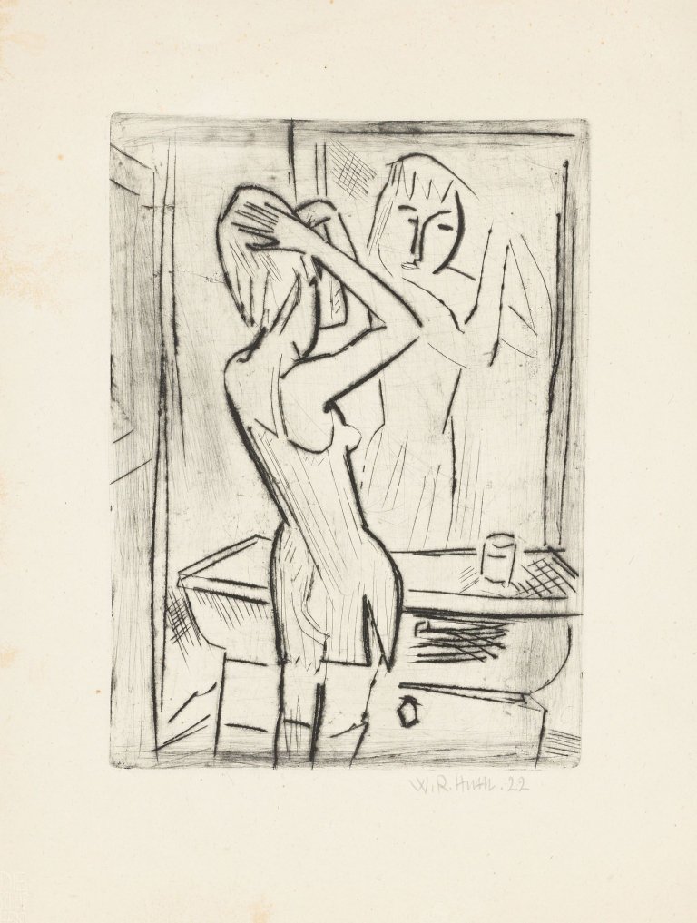 Auf diesem Bild ist das folgende Kunstwerk zu sehen: Willy Robert Huth. Am Spiegel. 1922.