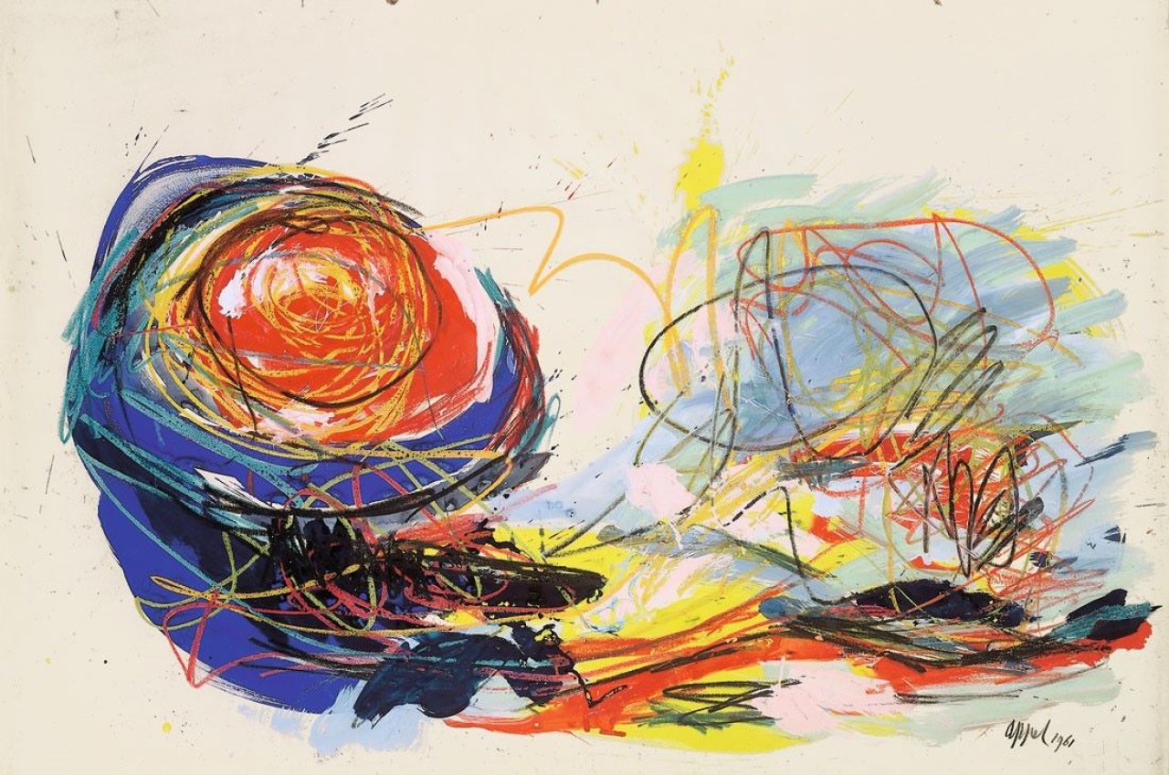 Auf diesem Bild ist das folgende Kunstwerk zu sehen: Karel Appel. „Son over painted dessert“. 1961.
