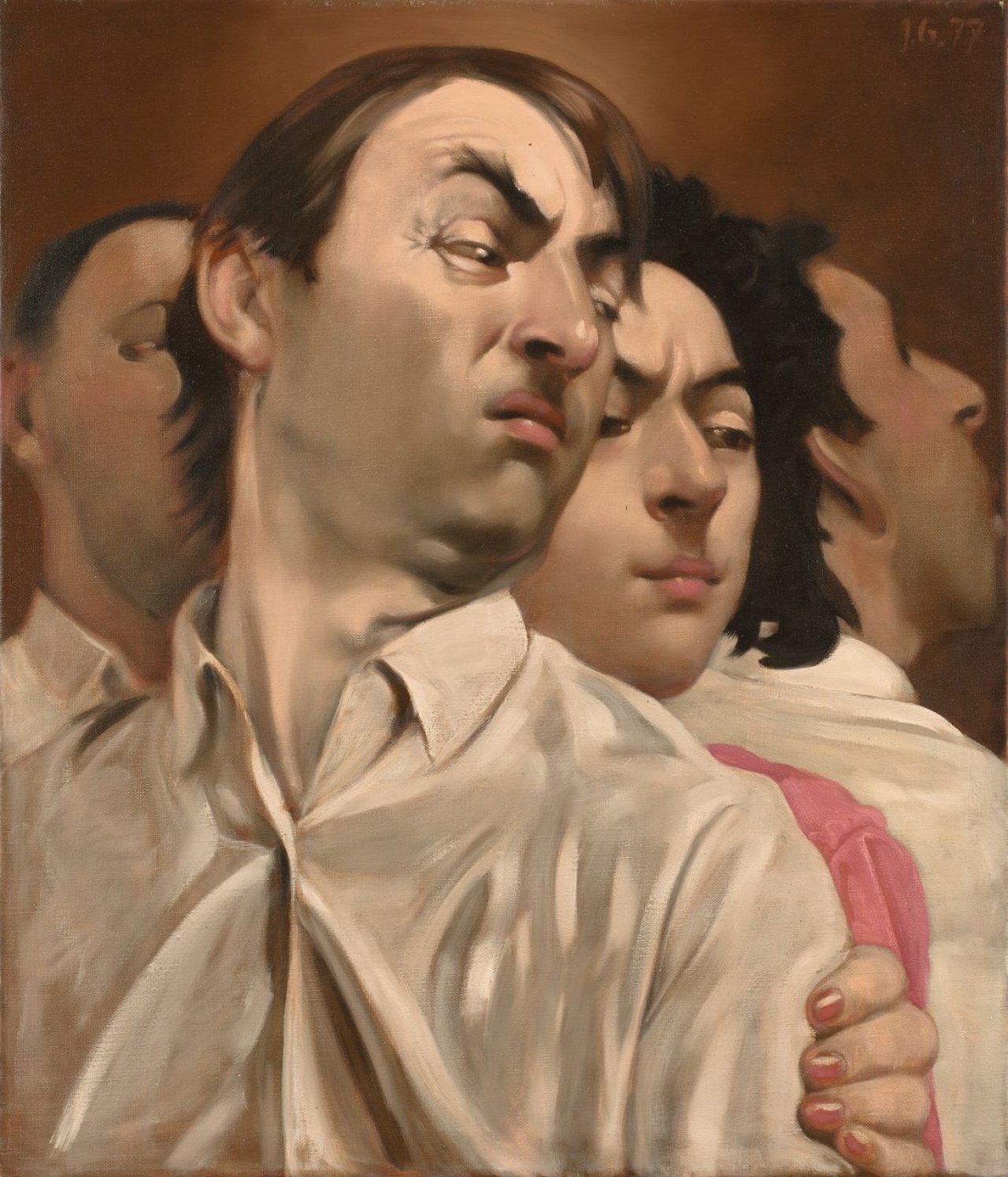Auf diesem Bild ist das folgende Kunstwerk zu sehen: Johannes Grützke. „Einer mit den Seinen“. 1977.