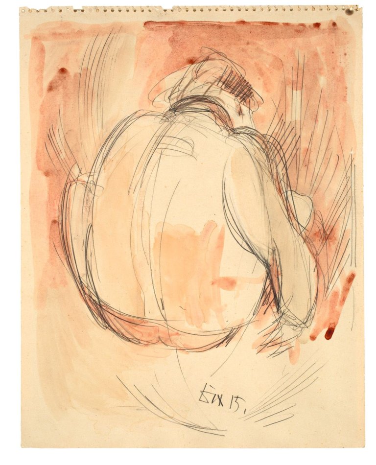 Auf diesem Bild ist das folgende Kunstwerk zu sehen: Otto Dix. „Sitzende Rückenfigur“. 1915.