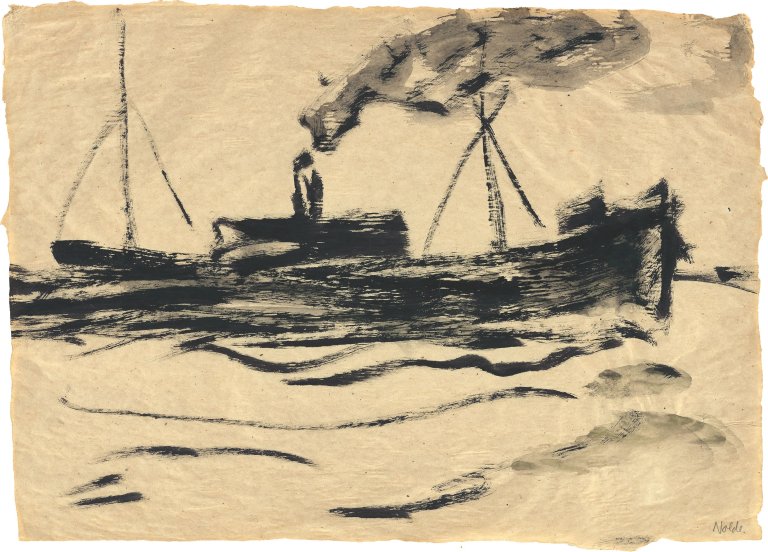 This picture shows the following artwork: Emil Nolde. ”Qualmendes Dampfschiff” (Hamburger Hafen). 1910.