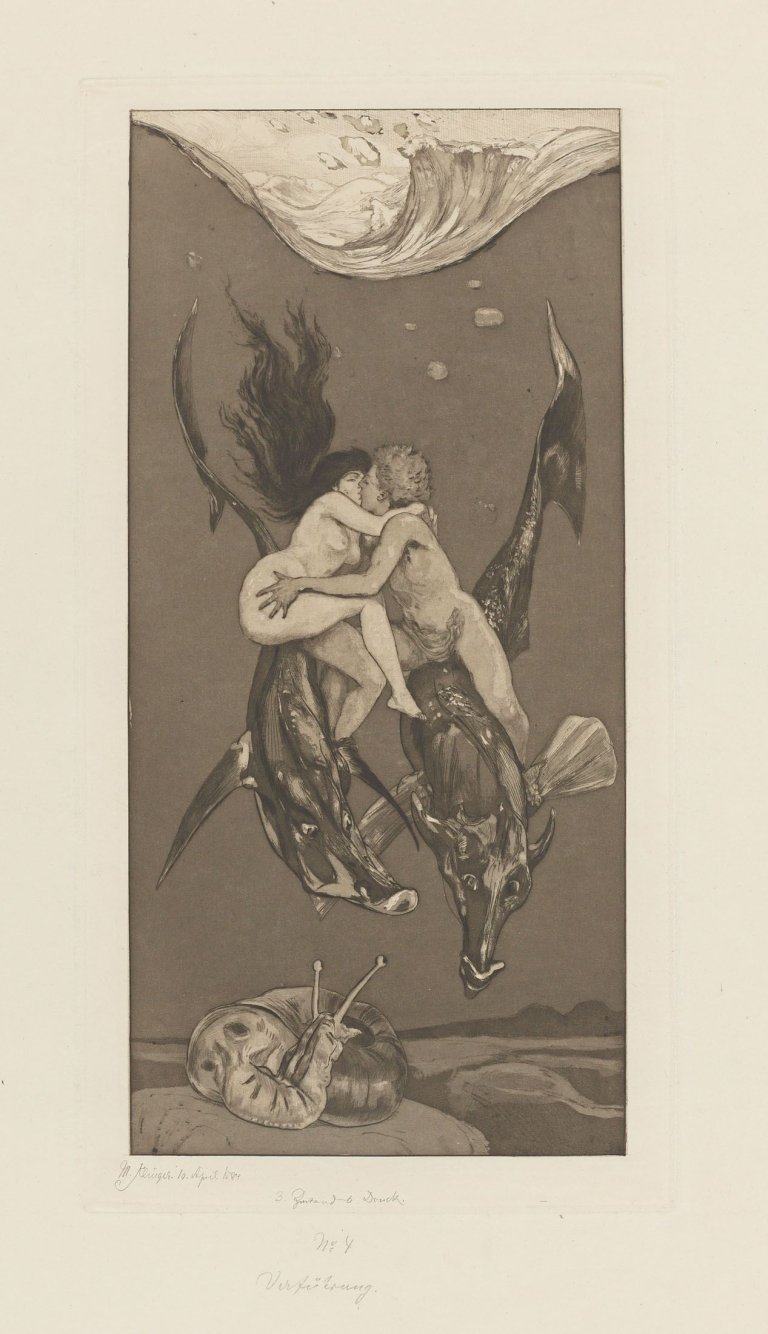 Auf diesem Bild ist das folgende Kunstwerk zu sehen: Max Klinger. „Verführung“. 1884.