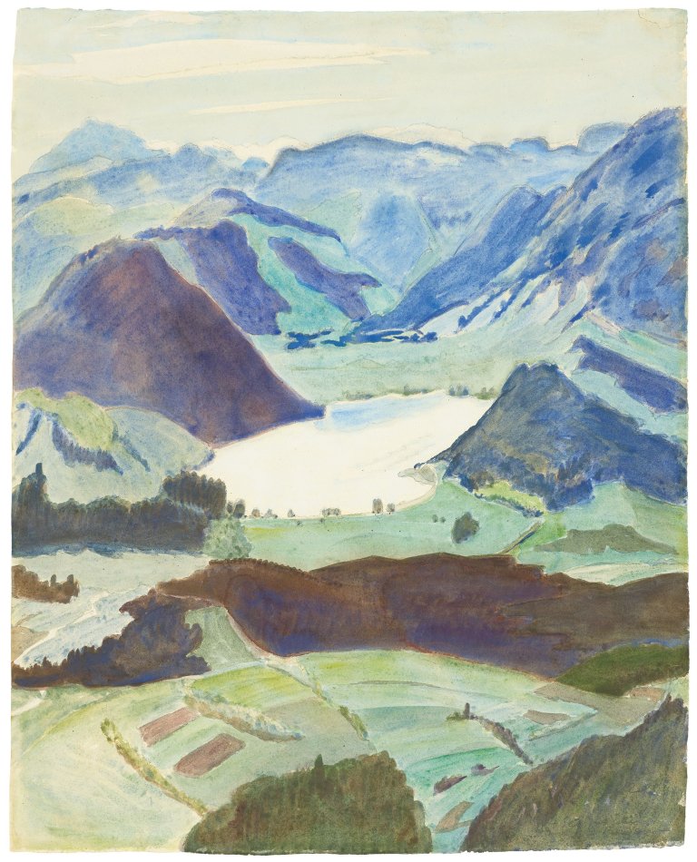 Auf diesem Bild ist das folgende Kunstwerk zu sehen: Erich Heckel. „See zwischen Bergen“ (Kärnten). 1941.