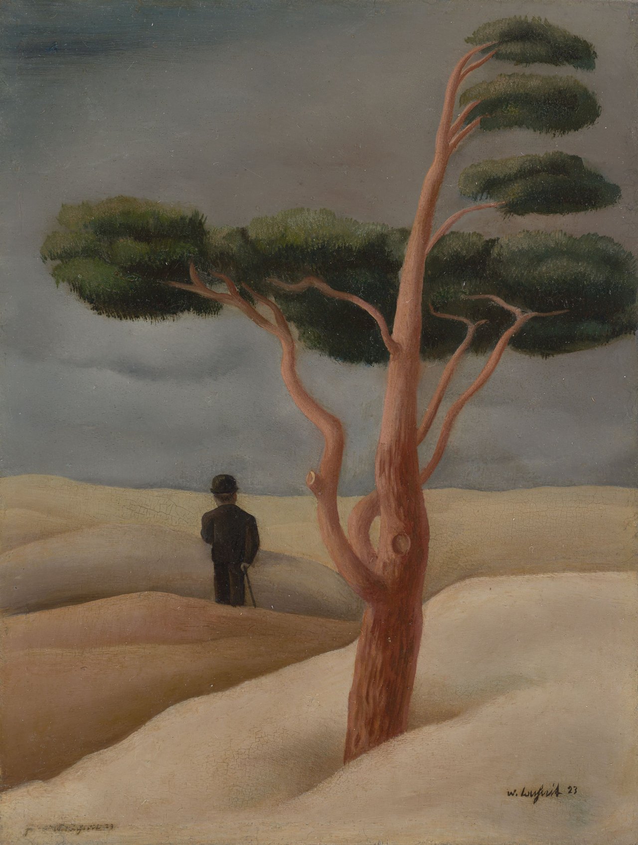 This picture shows the following artwork: Wilhelm Lachnit. Tree and man in landscape. 1923.