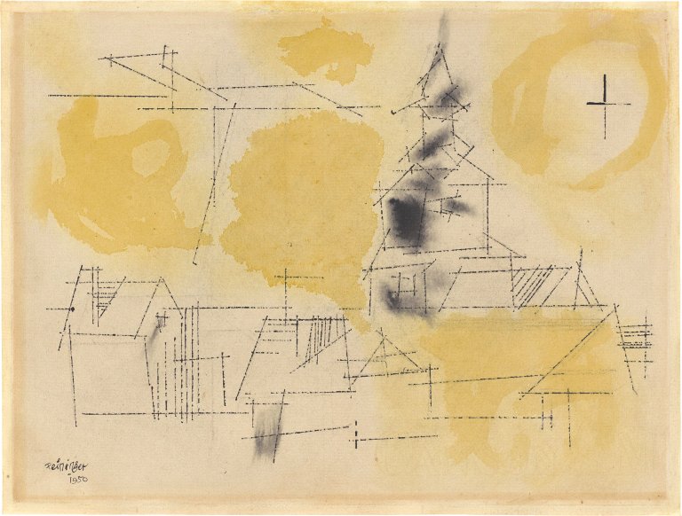Auf diesem Bild ist das folgende Kunstwerk zu sehen: Lyonel Feininger. Study: Yellow and Black. 1950.