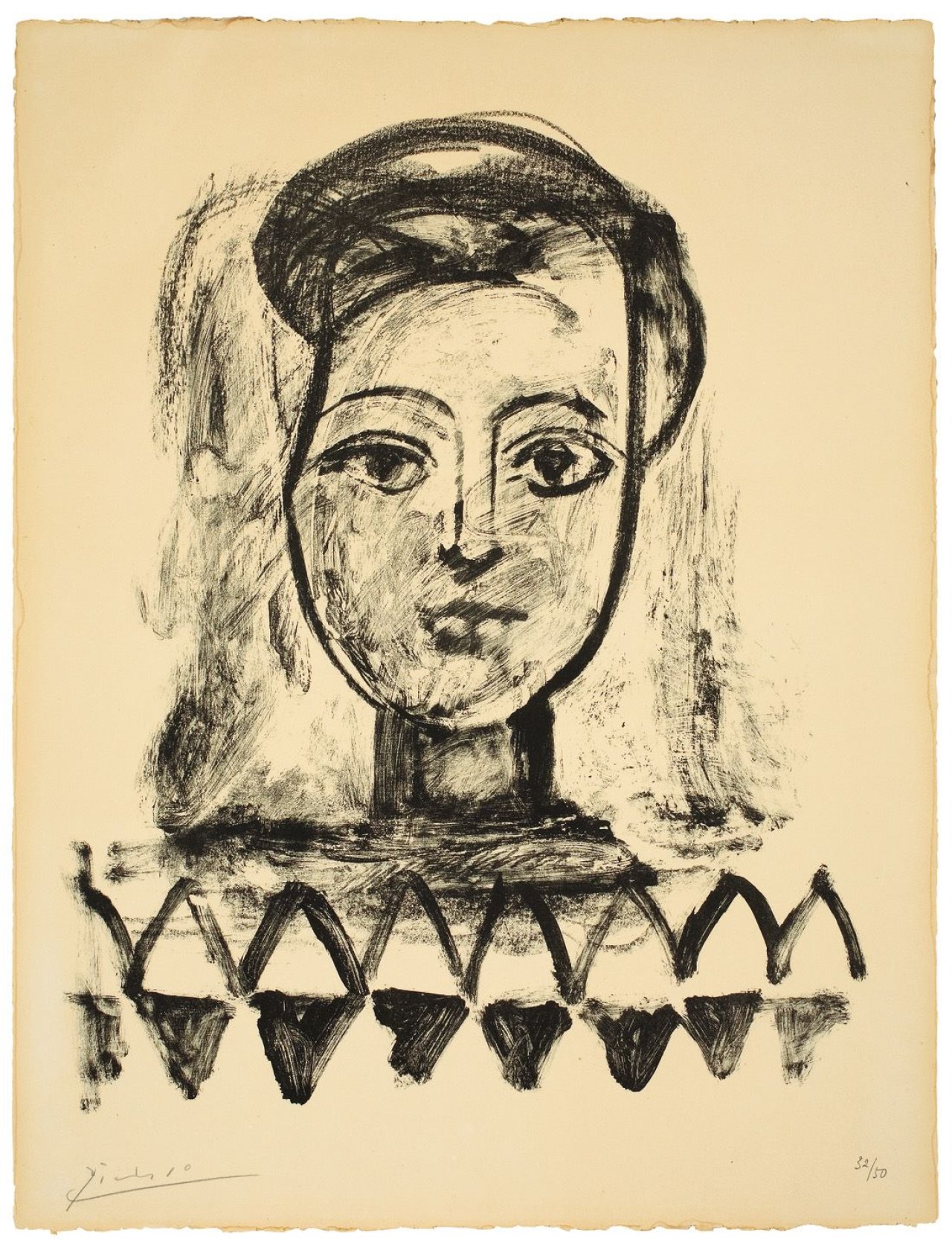 This picture shows the following artwork: Pablo Picasso. „Jeune femme au corsage à triangles“. 1947.