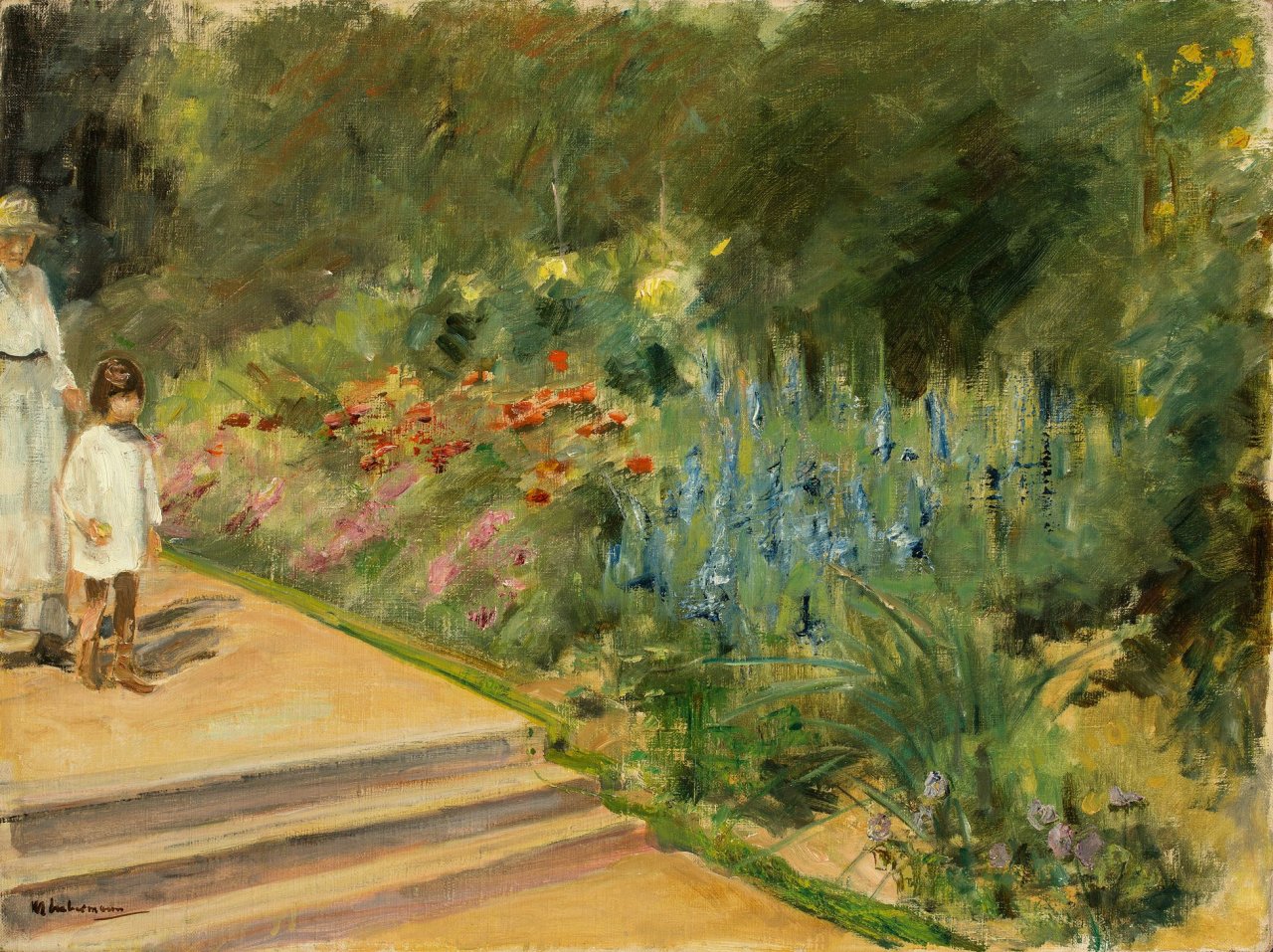 This picture shows the following artwork: Max Liebermann. „Enkelin und Kinderfrau im Nutzgarten“. 1923.