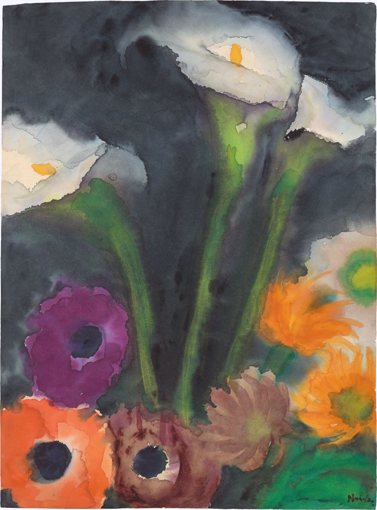 This picture shows the following artwork: Emil Nolde. ”Calla und Anemonen”. Circa 1925/30.