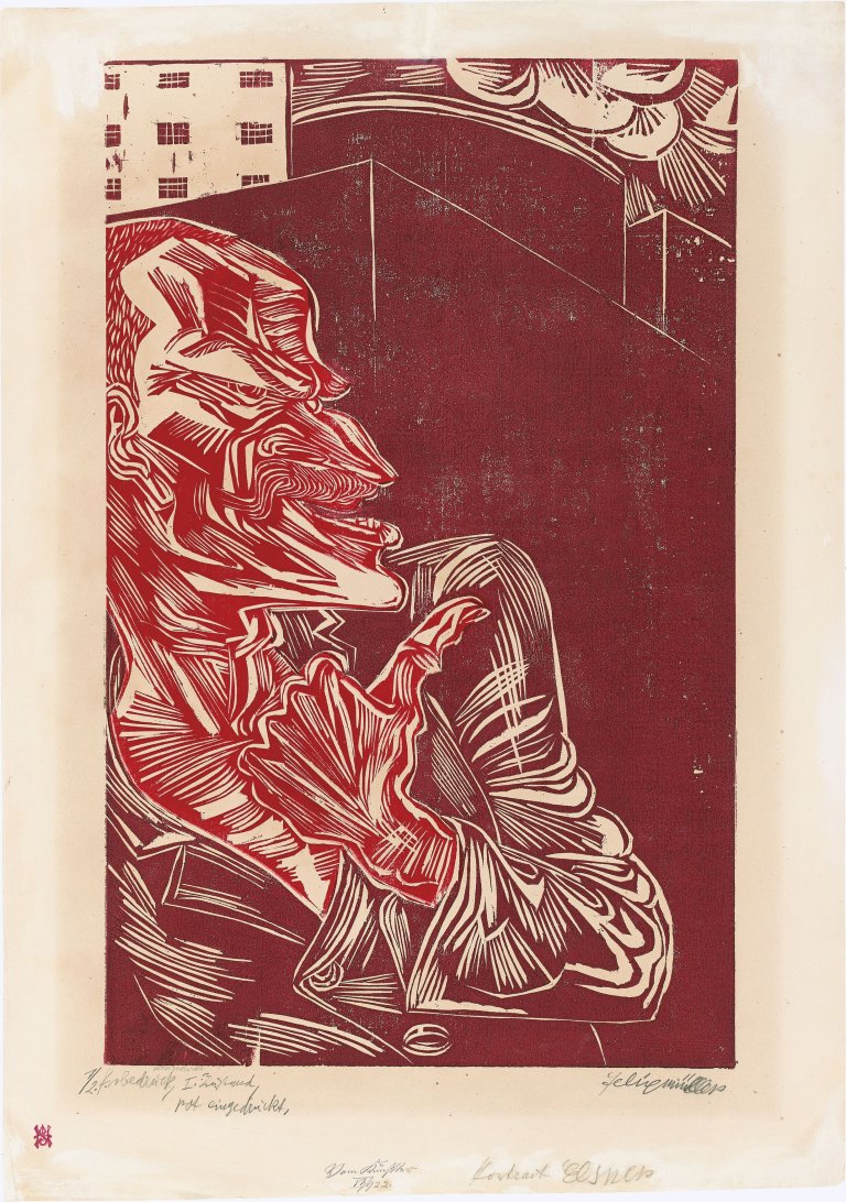 Auf diesem Bild ist das folgende Kunstwerk zu sehen: Conrad Felixmüller. „Der politische Sträfling (Porträt Elsner)“. 1922.