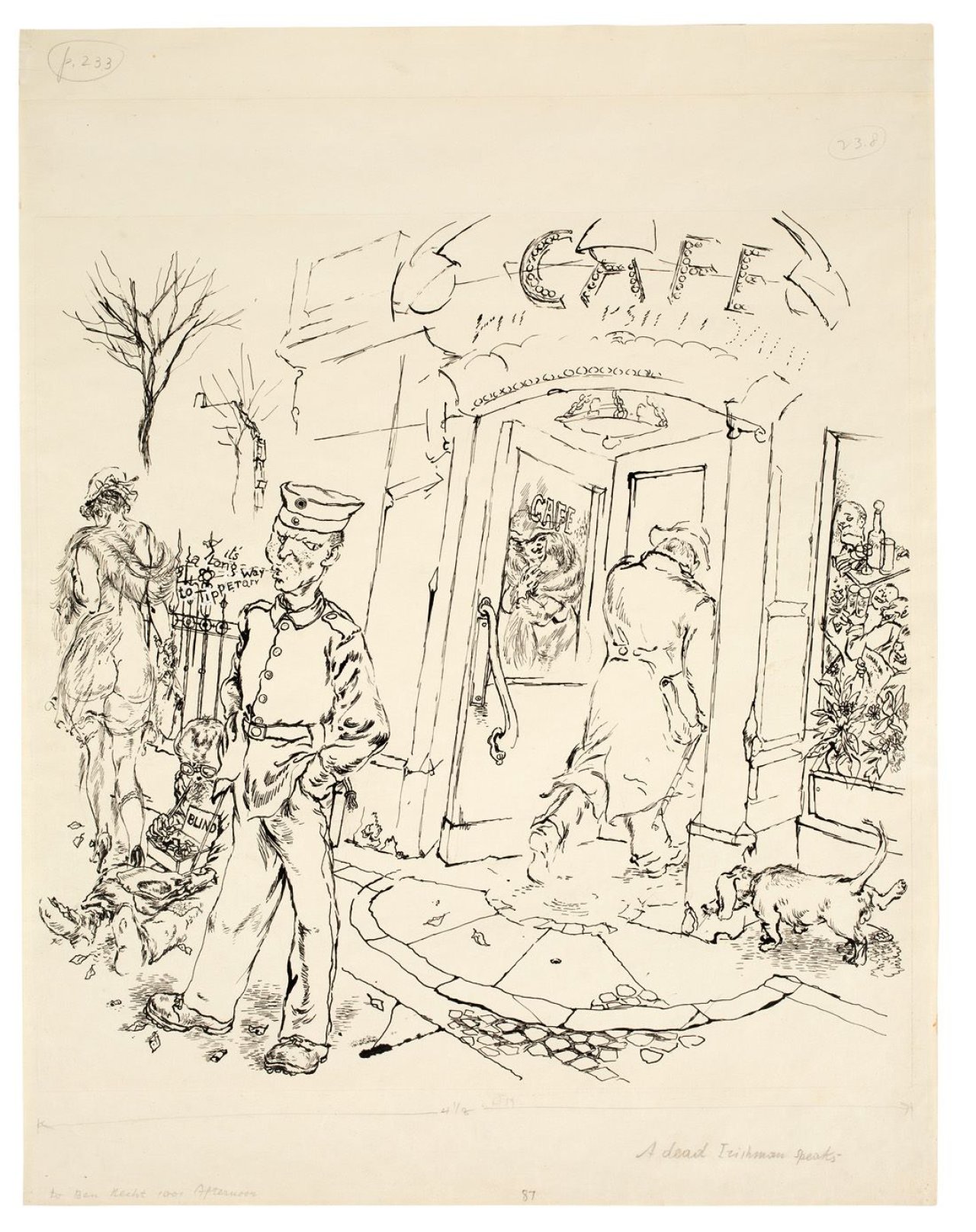 This picture shows the following artwork: George Grosz. „A dead Irishman speaks“ (zu Ben Hecht: 1001 Afternoons in New York). 1941.