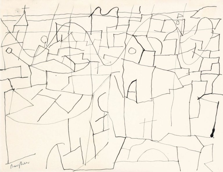 Auf diesem Bild ist das folgende Kunstwerk zu sehen: Eduard Bargheer. Ohne Titel (Stadtlandschaft). um 1965.