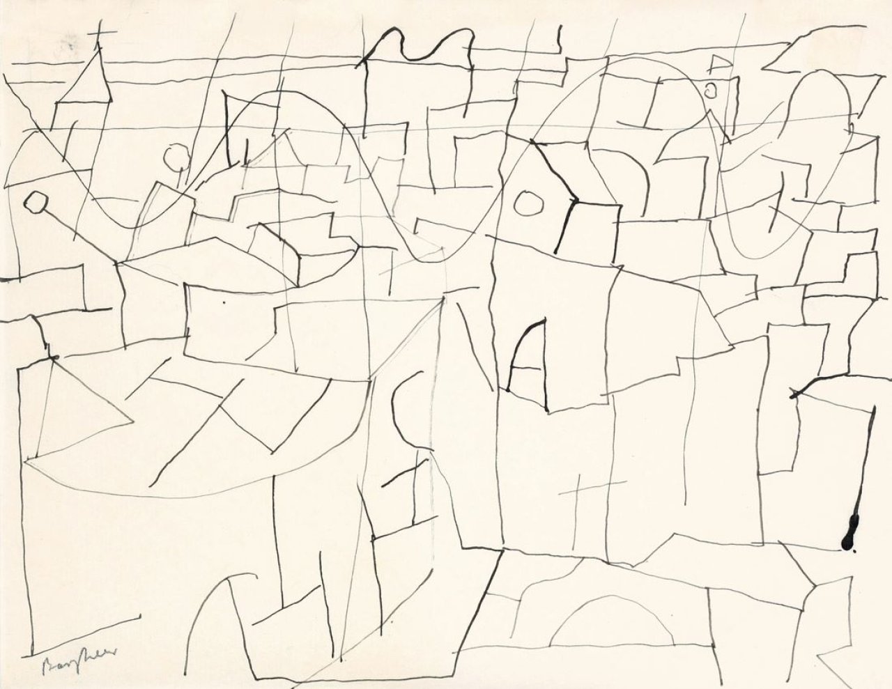 Auf diesem Bild ist das folgende Kunstwerk zu sehen: Eduard Bargheer. Ohne Titel (Stadtlandschaft). um 1965.