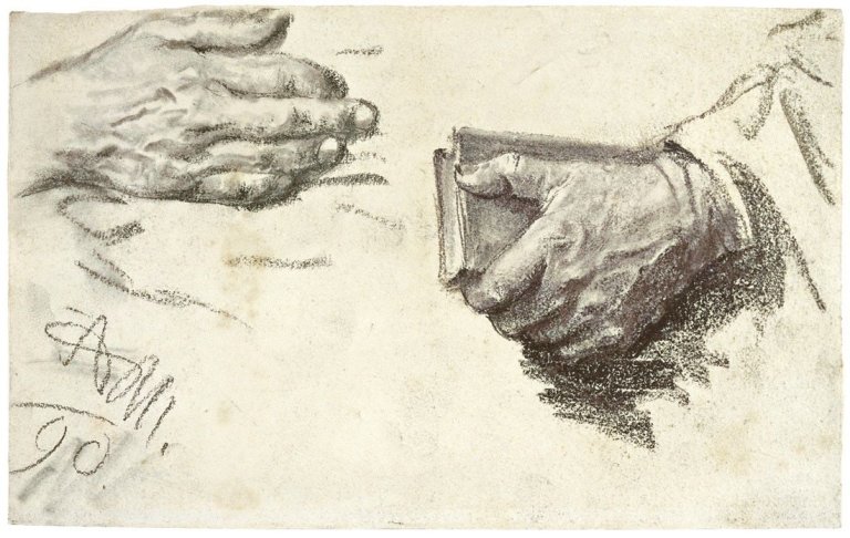 Auf diesem Bild ist das folgende Kunstwerk zu sehen: Adolph Menzel. Handstudien. 1890.