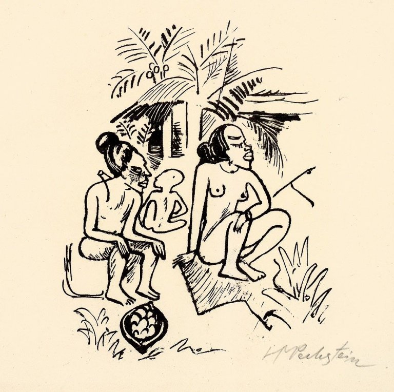 Auf diesem Bild ist das folgende Kunstwerk zu sehen: Max Pechstein. „Südsee. Reisebilder 36 (Palaufamilie)“. 1919.