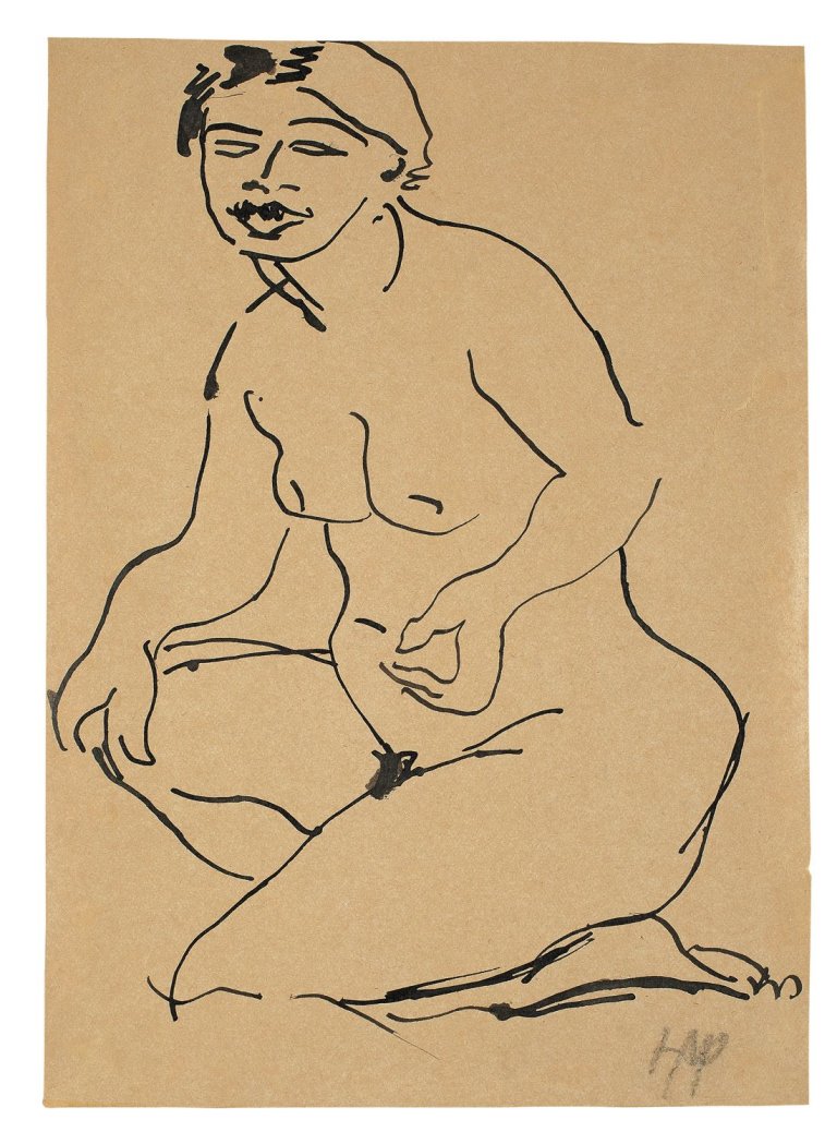 Auf diesem Bild ist das folgende Kunstwerk zu sehen: Max Pechstein. Weiblicher Akt. Um 1909.