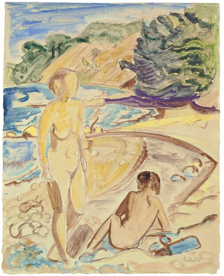 Auf diesem Bild ist das folgende Kunstwerk zu sehen: Erich Heckel. „Am Strand“. 1931.