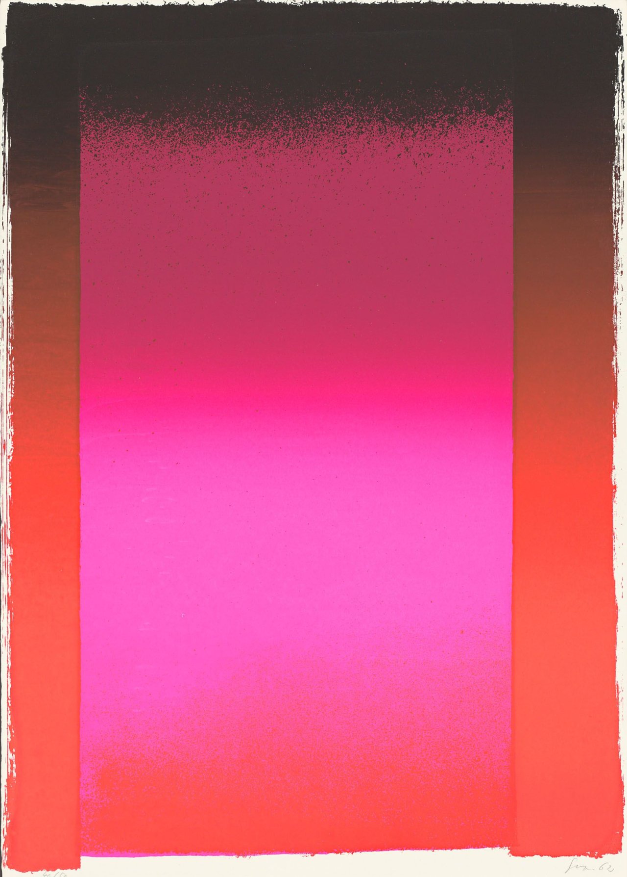 Auf diesem Bild ist das folgende Kunstwerk zu sehen: Rupprecht Geiger. „leuchtrot-dunkelrot (Farbkorn verrutscht)“. 1962.