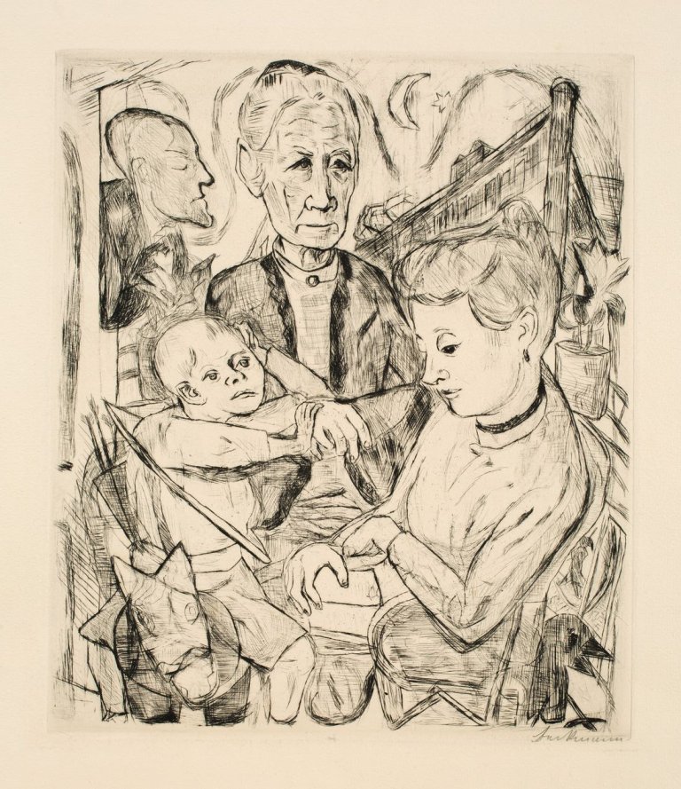 Auf diesem Bild ist das folgende Kunstwerk zu sehen: Max Beckmann. „Familienszene (Familie Beckmann)“. 1918.