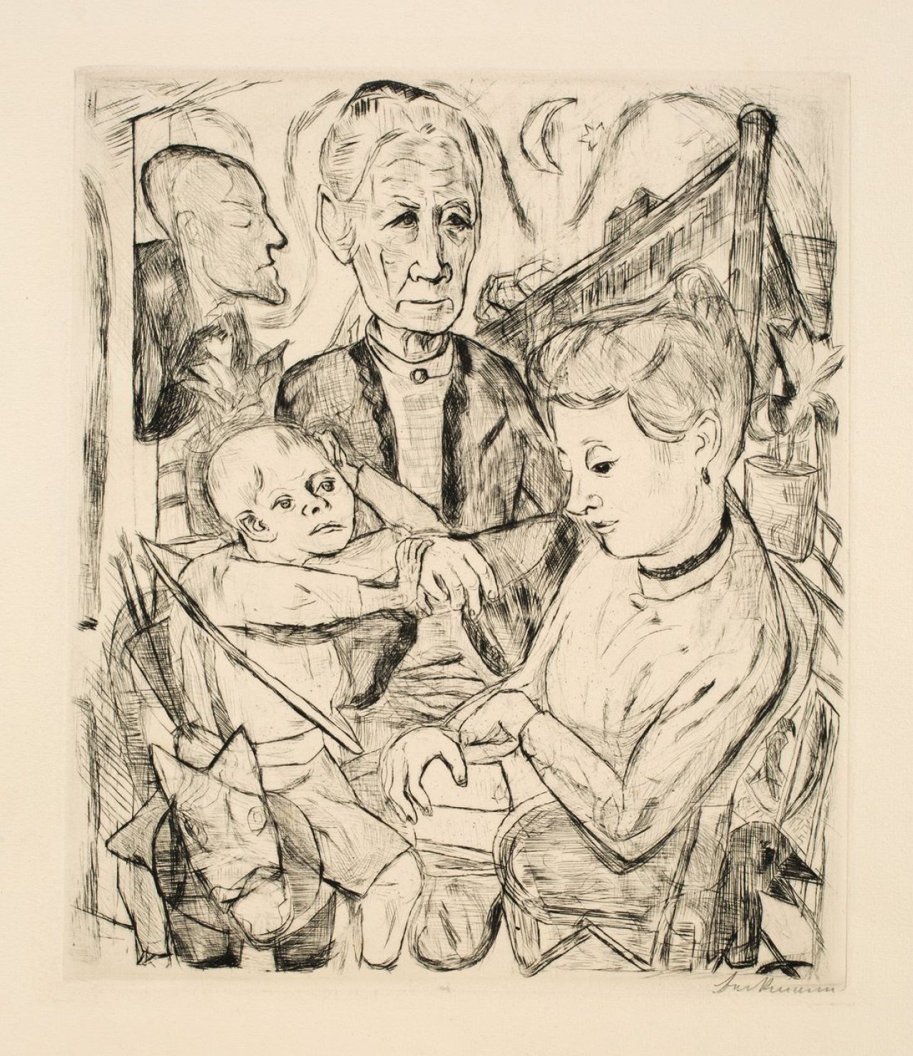 Auf diesem Bild ist das folgende Kunstwerk zu sehen: Max Beckmann. „Familienszene (Familie Beckmann)“. 1918.