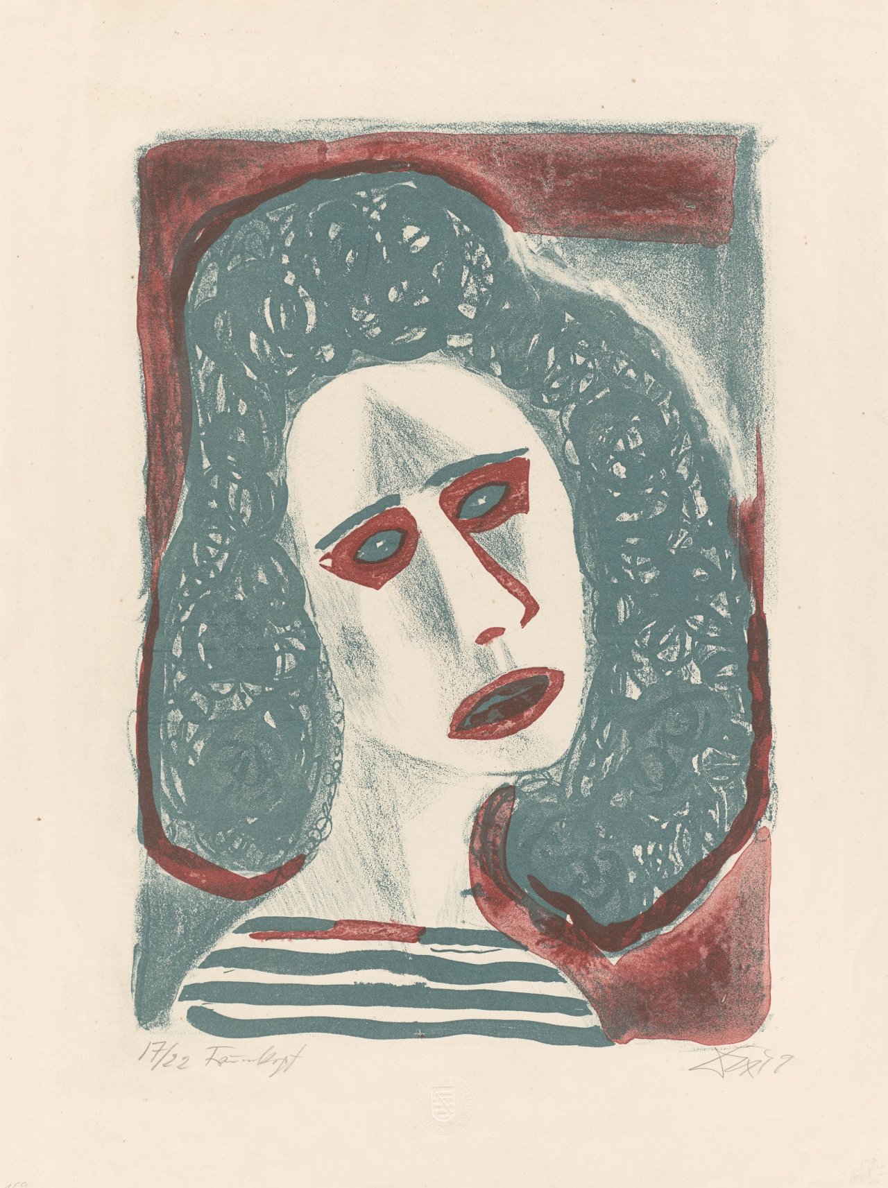 Auf diesem Bild ist das folgende Kunstwerk zu sehen: Otto Dix. „Frauenkopf“. 1949.