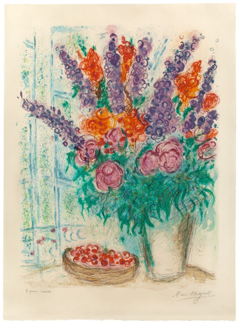 Auf diesem Bild ist das folgende Kunstwerk zu sehen: Marc Chagall. „Le grand bouquet“. 1963.
