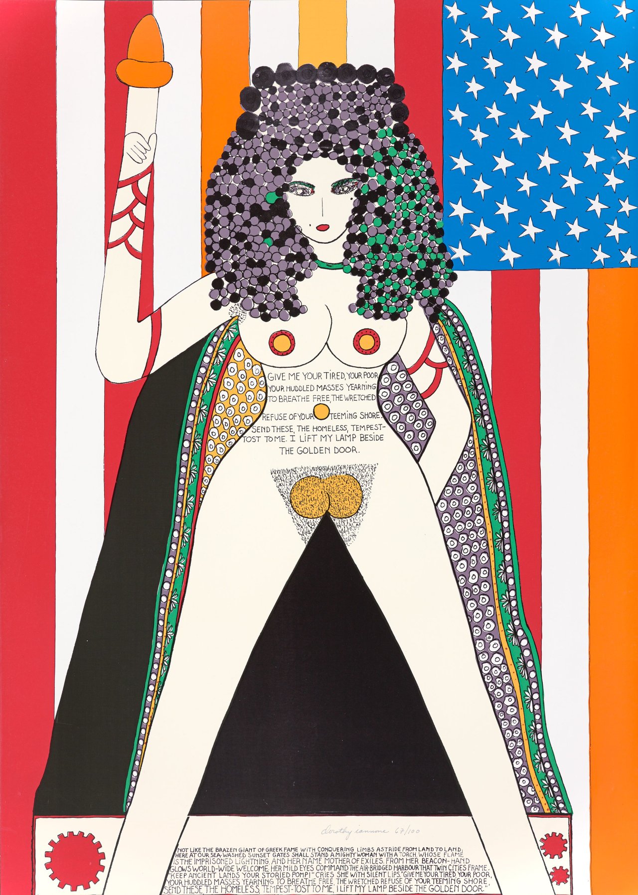 This picture shows the following artwork: Dorothy Iannone. ”I lift my lamp beside the golden door”. 1977.